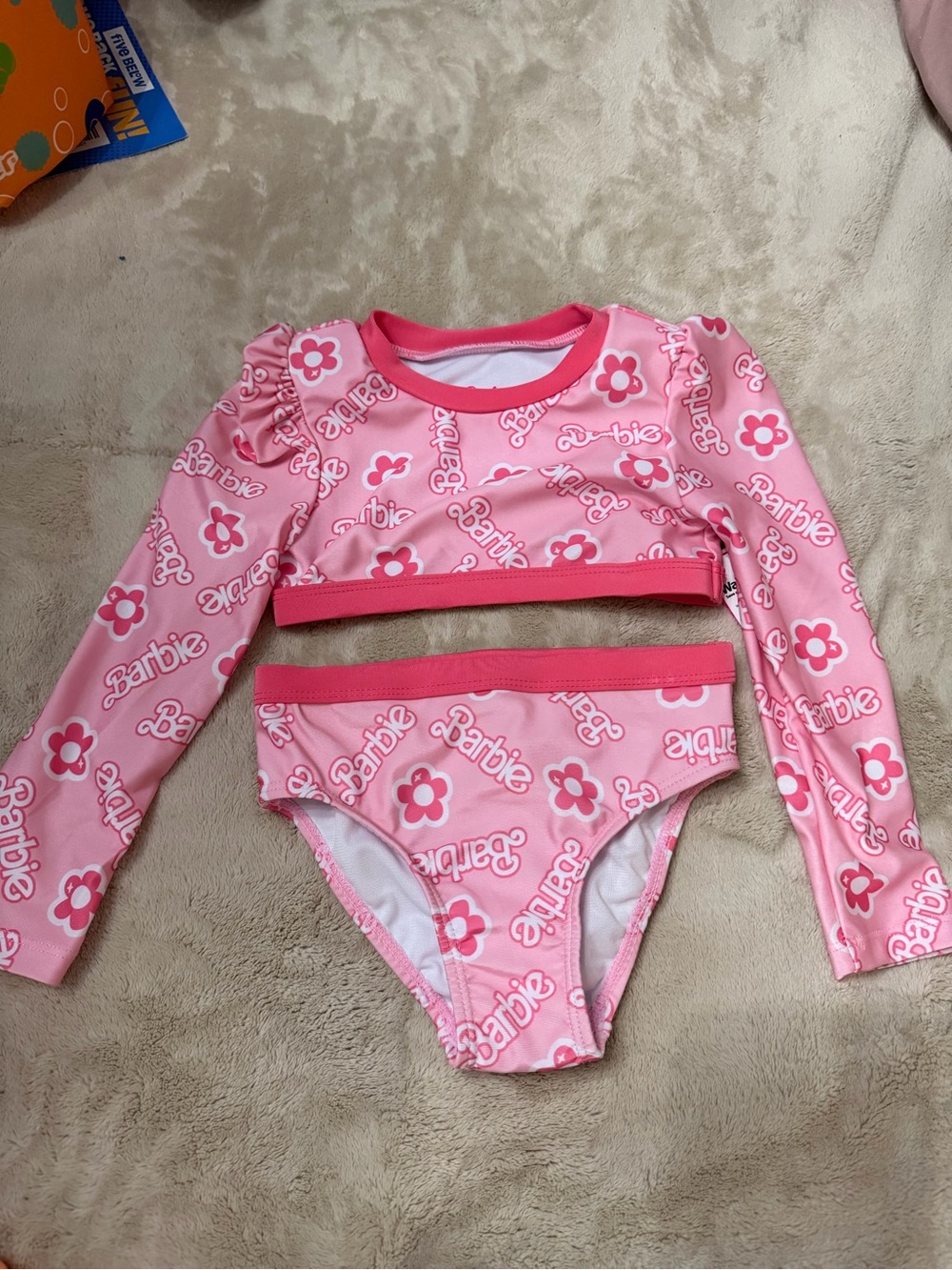Barbie Pink Floral Logo Long-Sleeve Two-Piece Swim Set